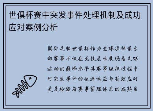 世俱杯赛中突发事件处理机制及成功应对案例分析
